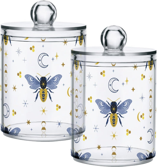 2 Pack Qtip Holder Organizer Dispenser Bee Boho Honeybee Insect Bathroom Storage Canister Cotton Ball Holder Container for Cotton Pads/Swabs/Floss