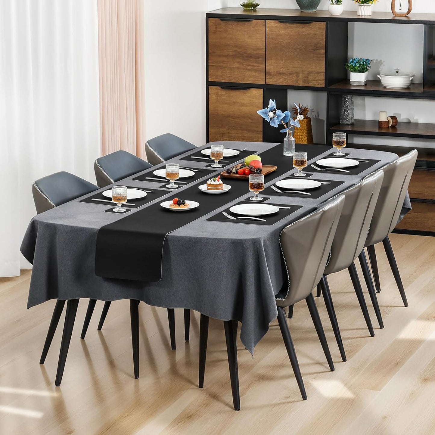 Myir JUN Placemats Dual Sided, Faux Leather Place Mats Set of 4 Indoor Placemats for Dining Table Outdoor Placemats Square Non-Slip Washable Table Mats (Black, Set of 4)