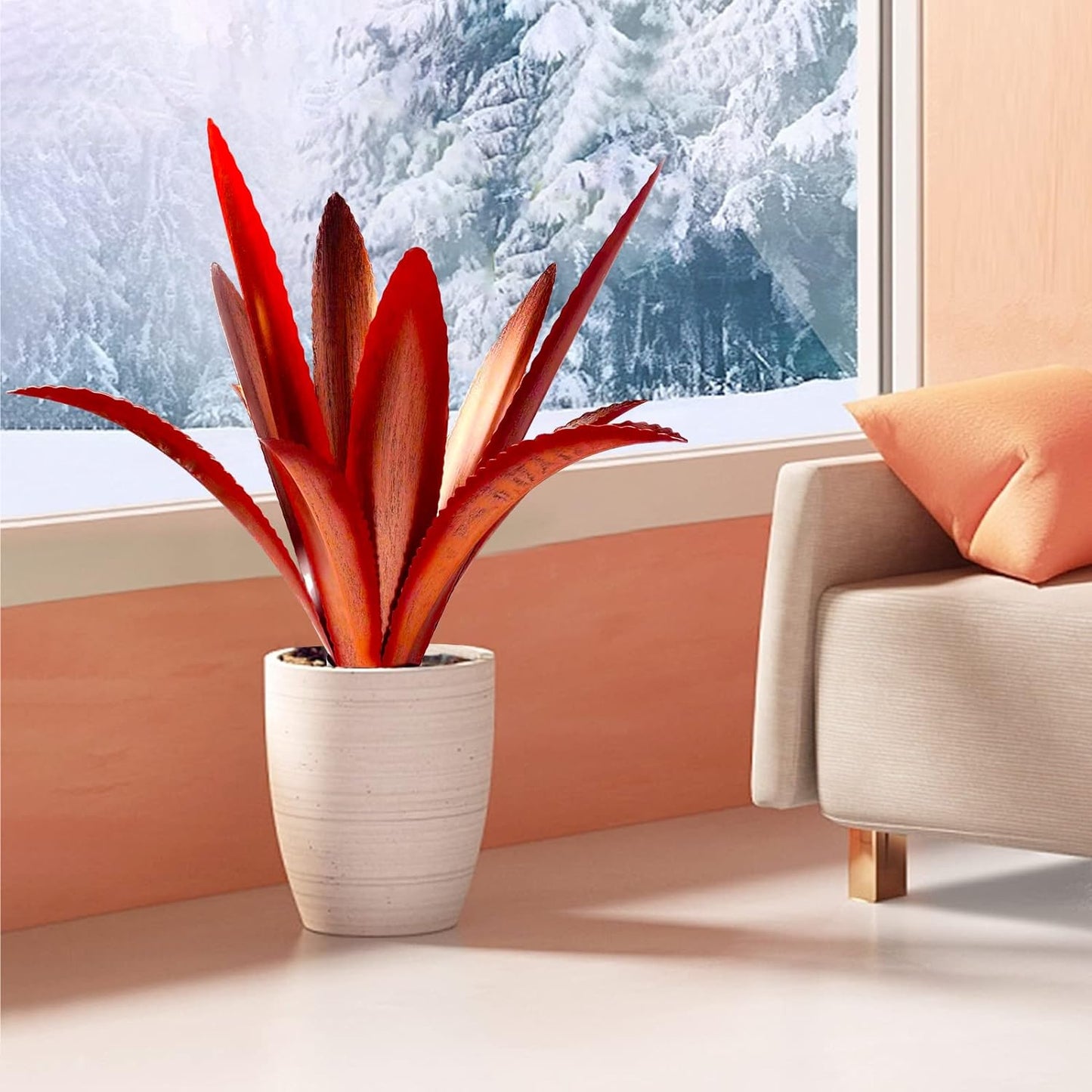 TOMBABY Enlarge Thickened Wind Resistant Metal Agave Garden Art Metal Plant Country Garden Sculpture Statue Outdoor Decoration Agave Metal Plant Courtyard Garden Lawn Ornament Gift (1, 12 Leaves red)