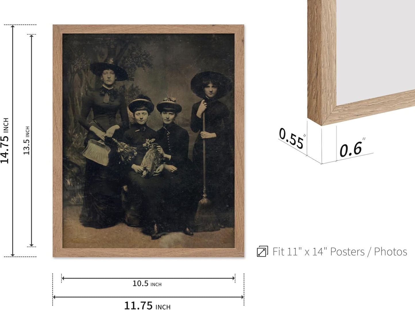 Poster Master Vintage Photograph Poster - Retro Halloween Print - Gift for Artist, Friend - Four Witches Wearing Robes, Sabbath, Coven, Sorcery - Wall Decor for Home, Office, 11x14 Beige Framed