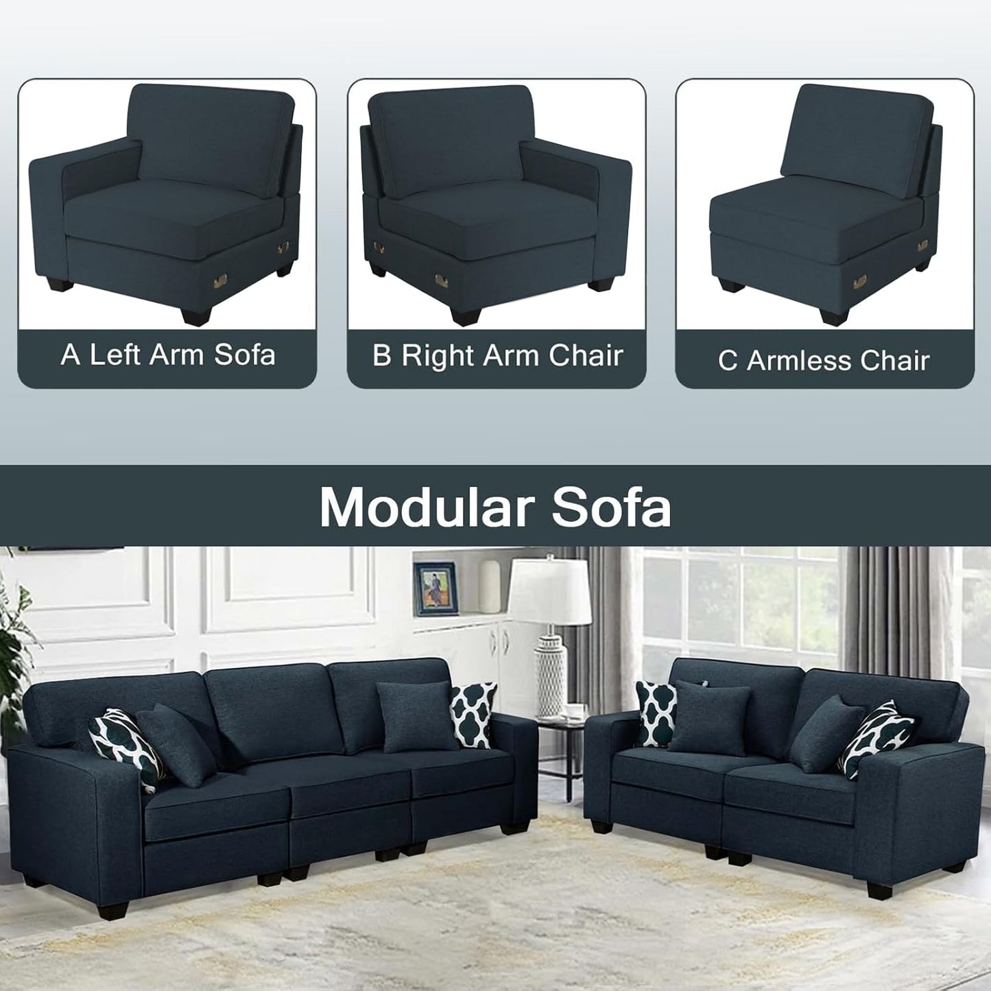 L Lengend Vansen Modular Sectional Sofa U Shaped Couch with Ottoman Modern Reversible Corner Sectional Couch for Living Room (Charcoal, 2+3)