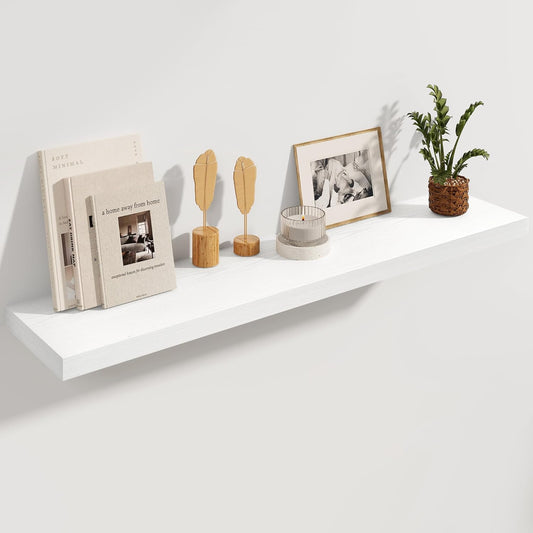 White Floating Shelves 48 Inch Long, 8 Deep Floating Shelves for Wall, Rustic 48" Long Fireplace Mantel, Large 48 x 8 Wall Shelves for Bedroom, Living Room, Bathroom, White Deep Shelves Set of 1