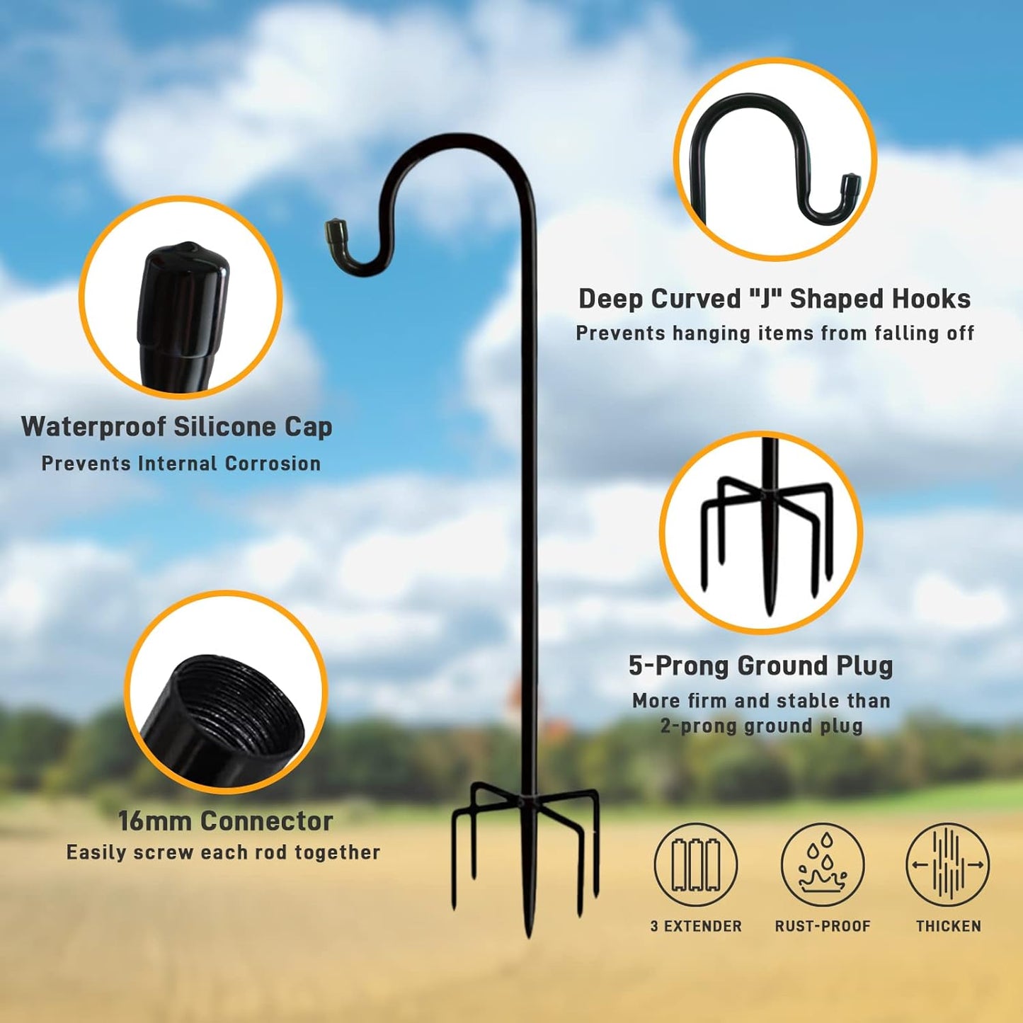 Shepherd Hooks Outdoor 48 Inches for Lanterns Heavy Duty Shepherd Stand Plant Hanger Yard Hooks for Solar Lights,Bird Feeder,Wedding,Mason Jar,Planter Pot,Adjustable Height