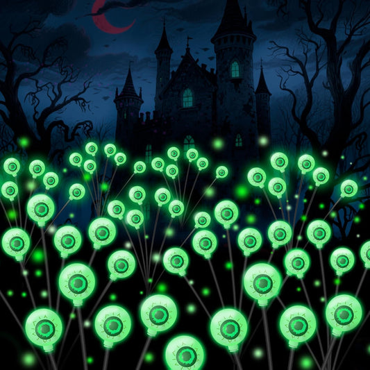 VOTTGO Halloween Solar Lights Outdoor, 8 Pack 48LED Scary Solar Eyeball Pathway Lights, 2 Modes Waterproof Swaying Solar Firefly Lights for Garden Yard Pathway Halloween Decorations, Green