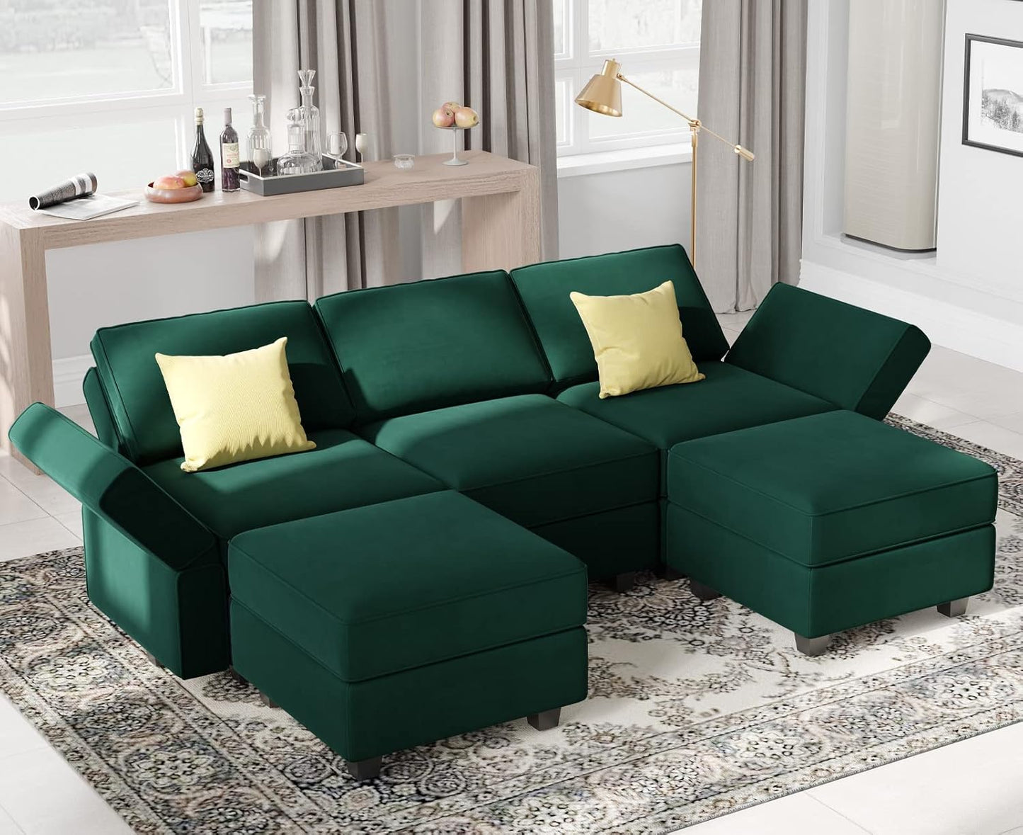 Belffin Modular Sectional Sofa with Double Chaise Velvet U Shaped Sofa Reversible Sectional Couch with Storage Green