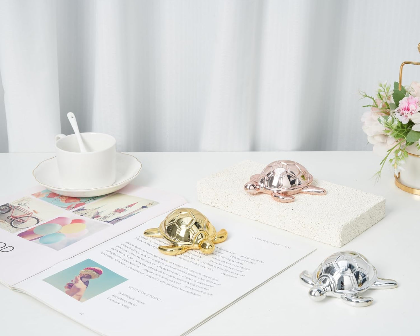 Small Sea Turtle Statue 4 inch Shiny Gold Accent Knick Knacks Paperweight for Bathroom Home Office Shelf Desk Table Decor, Cute Sea Turtle Gifts for Women