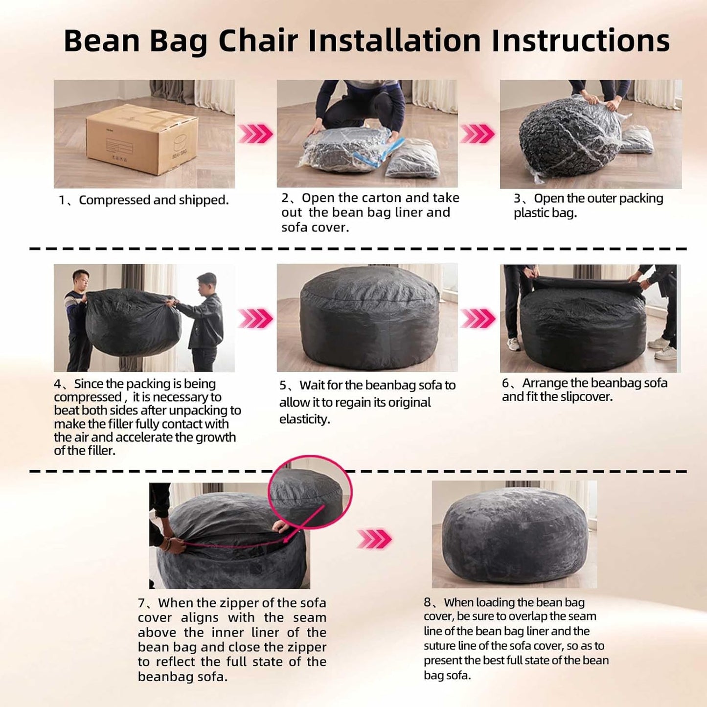 4FT Large Bean Bag Chairs,Big Adult Size Memory Foam Beanbags with Filler Included,Machine Washable Corduroy Cover,Ultra Soft Plush Gaming Bing Bag Puff Chair for Dorm, Living Room & Bedroom (Black)