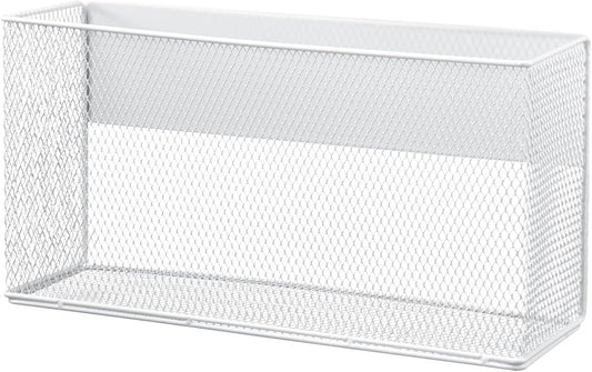 Magnetic Basket 13.77" x4.13" x7.08”,White Mesh Organizer and Holder for White Board and Refrigerator Magnetic Storage Bin Box Containers Organizer for Locker Accessories