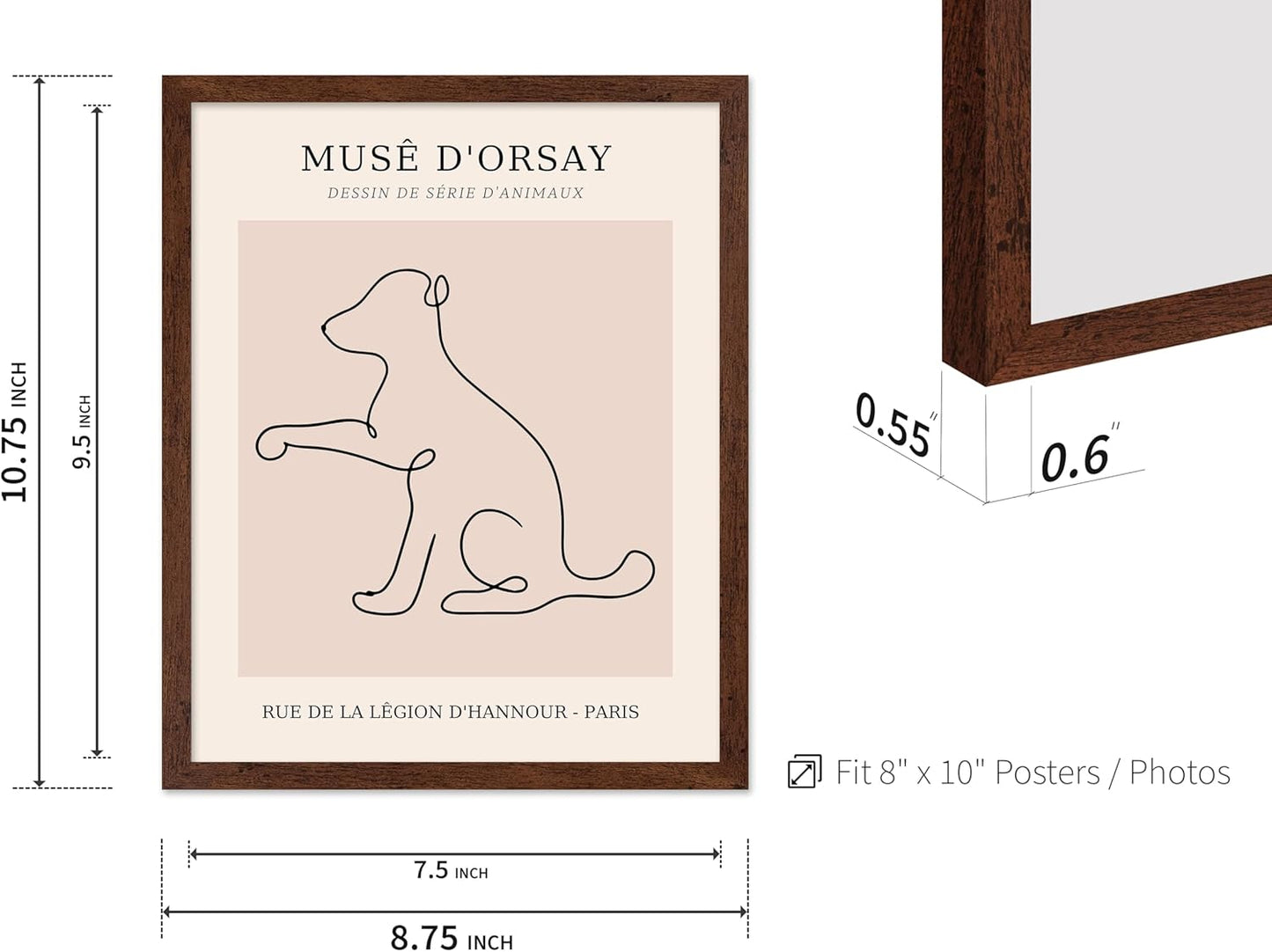Poster Master Vintage Poster - Retro One Line Dog Drawing Print - Dog Art - Minimal Gift for Men, Women, Animal Lover - Abstract Wall Decor for Home, Office, Bedroom, 11x14 Brown Framed