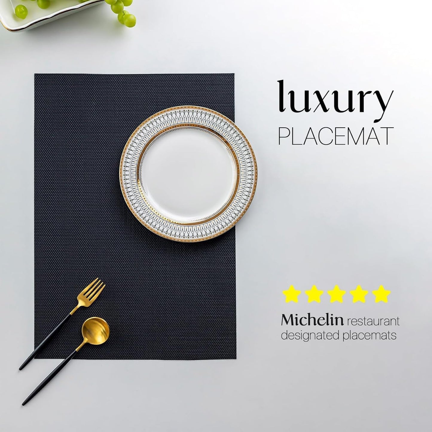 LEXMORE Placemats Set of 6 Vinyl/Plastic Woven Place Mats for Kitchen Table Indoor/Outdoor Washable Placemat Wipeable Dining Table Mats(A-Black)