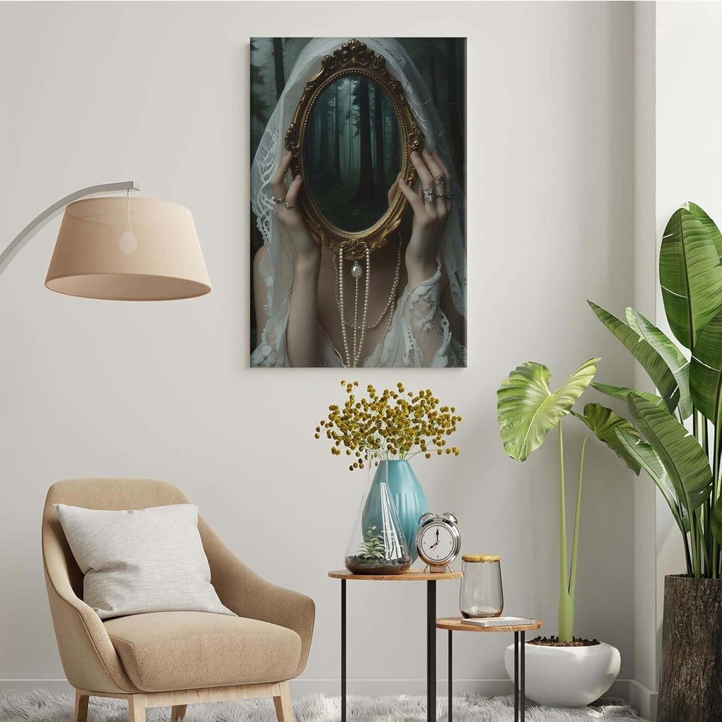 Mirror face covering dark art poster print melancholy gothic painting vintage feminine print victorian style decoration antique art20x30in Frameless