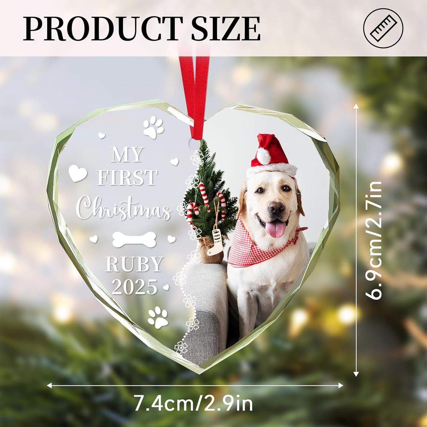 Personalized Christmas Ornaments 2025 with Photo & Text - Customized Crystal Glass Christmas Tree Decor Gifts for Family, Couples, Pets, Baby’s First Xmas – 6 Heart/Round Designs