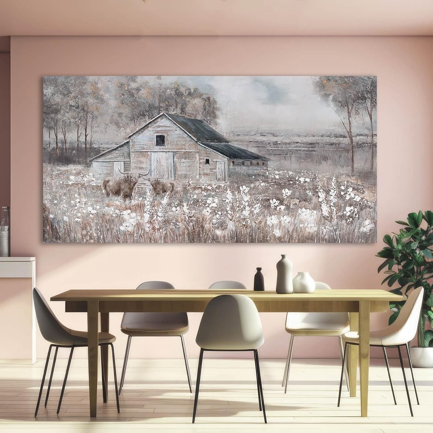 SDYA Cow Home Wall Decor Floral Canvas Print Room Decorations 29"x58" Large Pictures for Living Room Wall Art for Dining Room Area