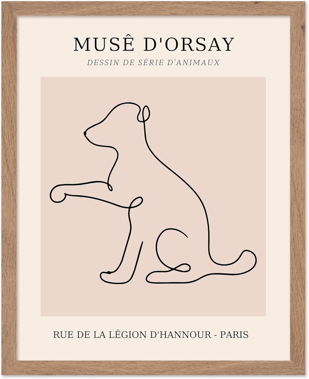 Poster Master Vintage Poster - Retro One Line Dog Drawing Print - Dog Art - Minimal Gift for Men, Women, Animal Lover - Abstract Wall Decor for Home, Office, Bedroom, 8x10 Beige Framed