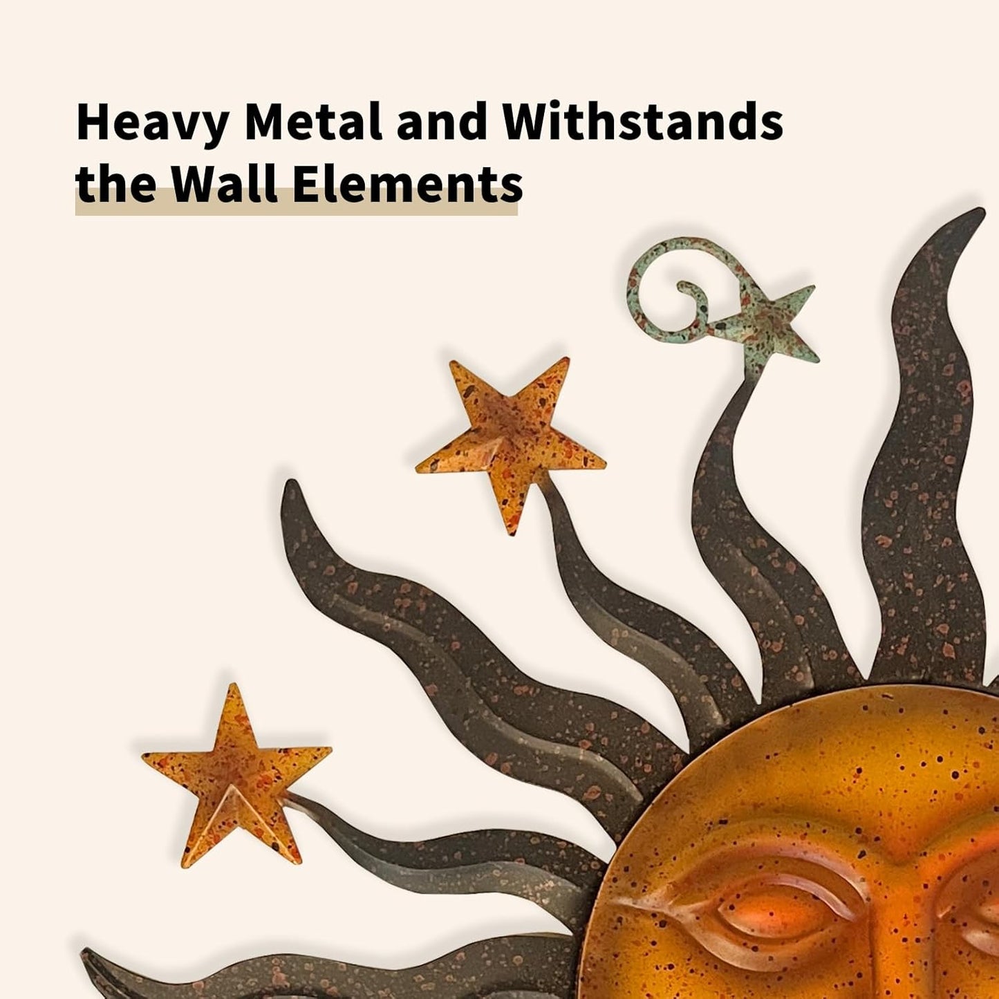 LIFFY 24" Sun Face Metal Wall Art for Outdoor Decor - Solar Themed Hanging Sculpture, Weather-Resistant Garden Patio Wall Décor, Farmhouse Home Accent Gift (Antique Bronze Finish)