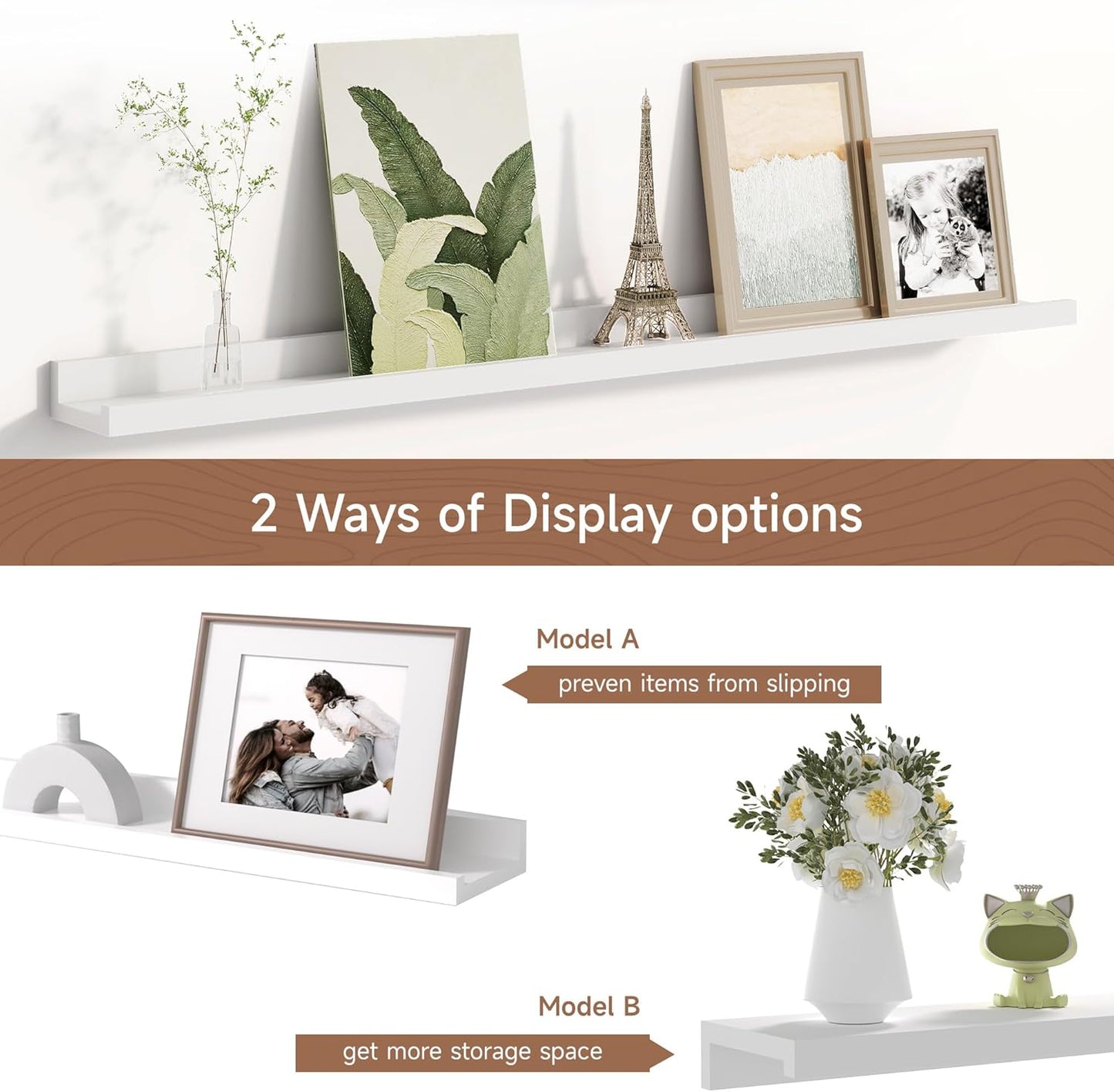 Picture Ledge Shelf for Wall, Floating Shelves Set of 4, 36 Inch Long Nursery Book Shelves for Toys Storage, Kids Bookshelf Wall Mounted for Books Photo Frames, White