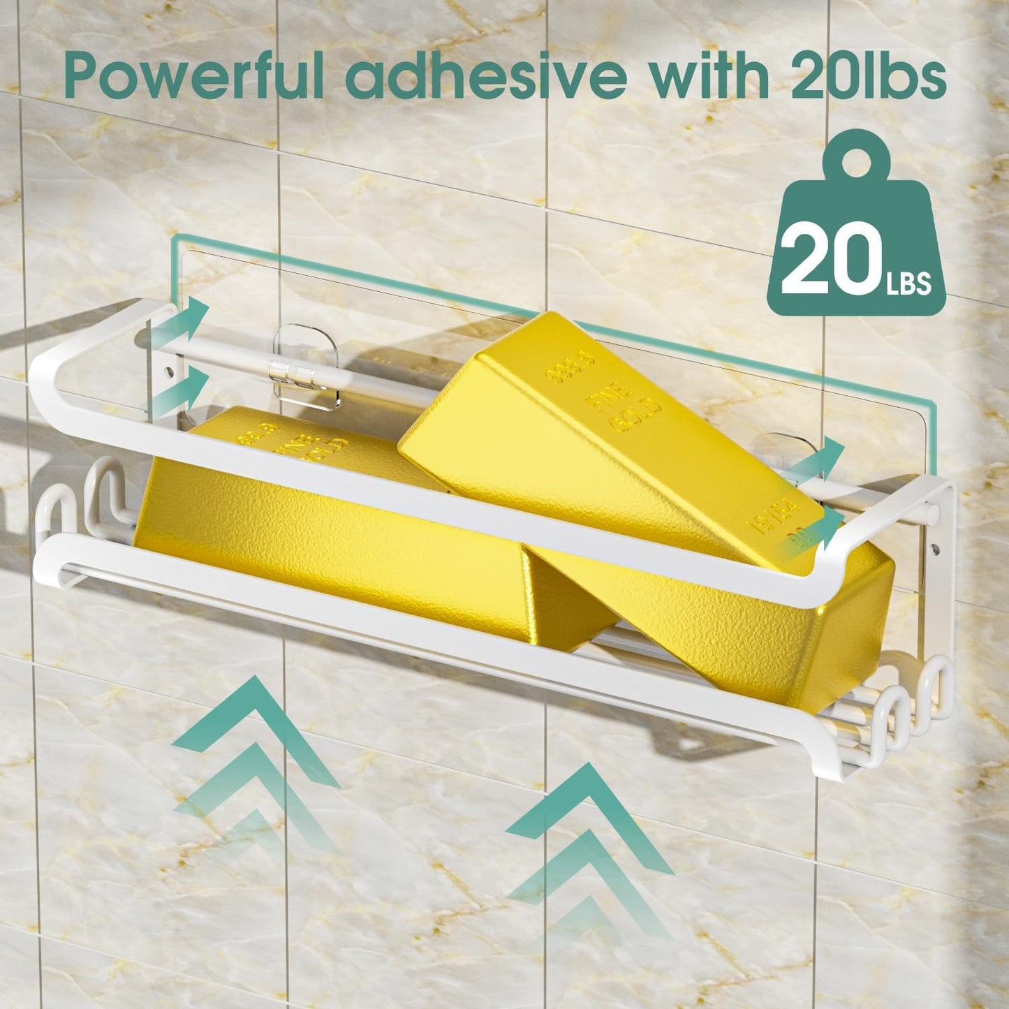 LUCYCAZ 6 Pack Wall Mounted Spice Rack with 22 Hooks, Spice Organizer Shelf for Stove Cabinet Pantry Door,Screw or Adhesive Spice Shelf Hanging Wall Spice Rack in Kitchen and RV (White, 6 PACK)