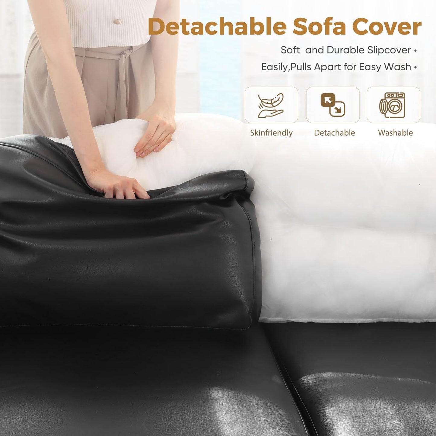 118.5" Faux Leather Modular Sectional Sofa, L Shaped Couch Set for Living Room, 7-Seater Comfy Cloud Couches with Storage Seat Black