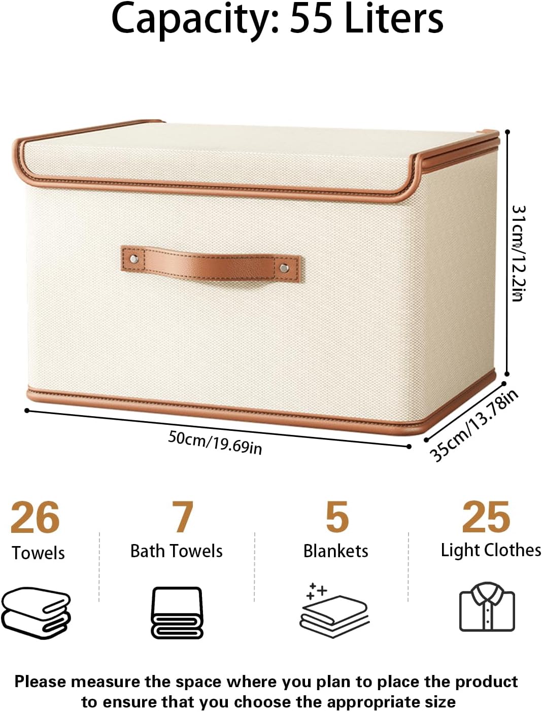 Tuza 2 Pack Storage Bins with Lids, Collapsible Closet Organizer Container, Fabric Organizer Box with Handles, Decorative Storage Boxes with Lids for Organizing Clothes, Blanket, White, Extra Large