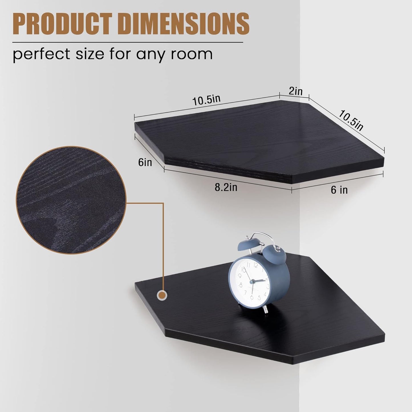 Corner Shelf Wall Mount, Floating Corner Shelves, Set of 4 Corner Wall Shelf Organizer, Rustic Wood Wall Storage Display Shelves for Living Room Bedroom Bathroom Kitchen, Classic Black