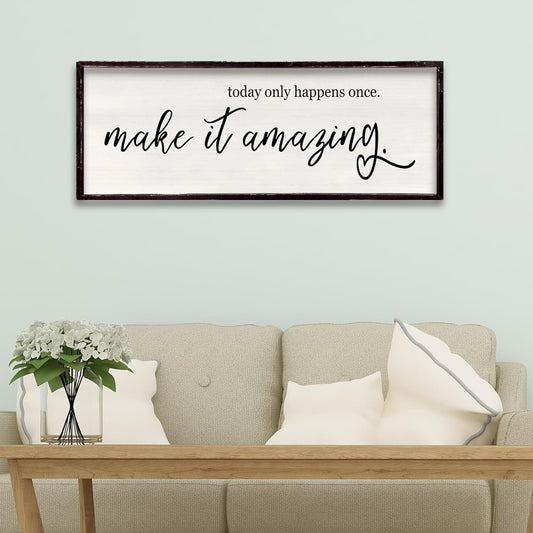 Today Only Happens Once Make It Amazing Framed Wall Art, 32''×12'' Rustic Religious Christian Lords Prayer Sign for God Jesus Christ Prayer, Horizontal Holy Inspirational Catholic Scripture Decor