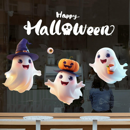 Halloween Window Clings for Glass Fall Static Cling Window Decals 1PCS Cute Ghost Pumpkin Autumn Reusable Window Stickers Home School Office Decorations