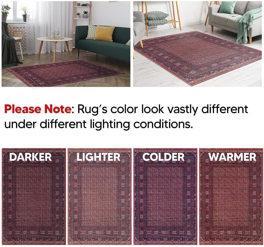 Keen Home Design 8x10 Rug - Machine Washable Area Rug with Non-Slip Backing, Ideal for Living Room, Dining Room, Bedroom - Vintage, Easy Clean, Durable, Low Pile Rug - (8' x 10')