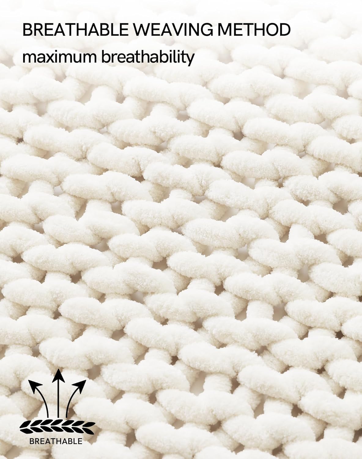 YnM Chunky Throw Blanket, Hand Knitted with Chenille Yarn, Skin Friendly, Ventilated and Breathable, Machine Washable, Home Décor Piece for Couch, Sofa and Bed (Butter Cream, 30x40 Inch)