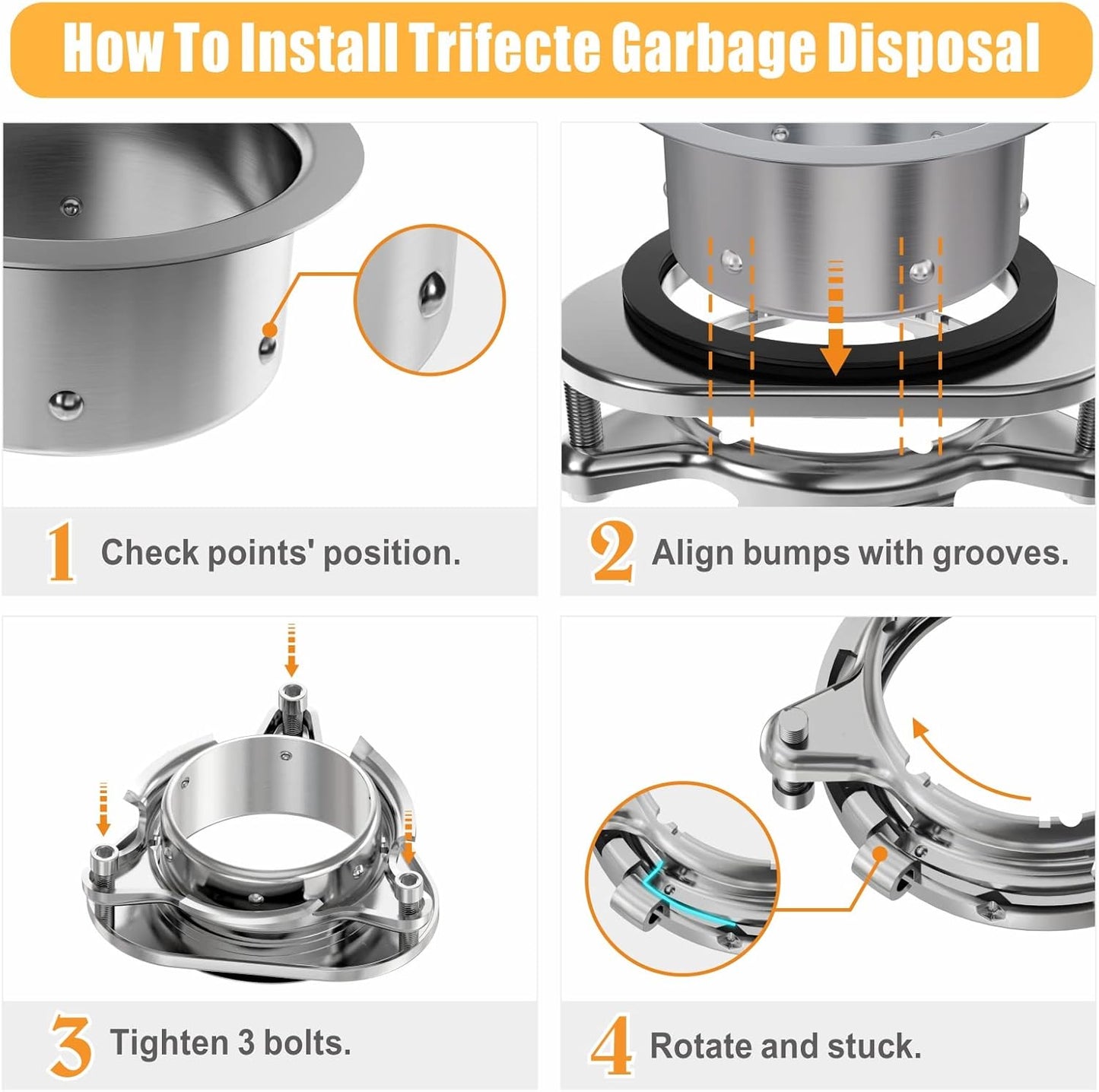 Trifecte Pro 3/4 HP Garbage Disposals with Sound Reduction,Food Waste Coutinuous Feed Garbage Disposal with Power Cord, Dishwasher Hook Up,3800RPM,White