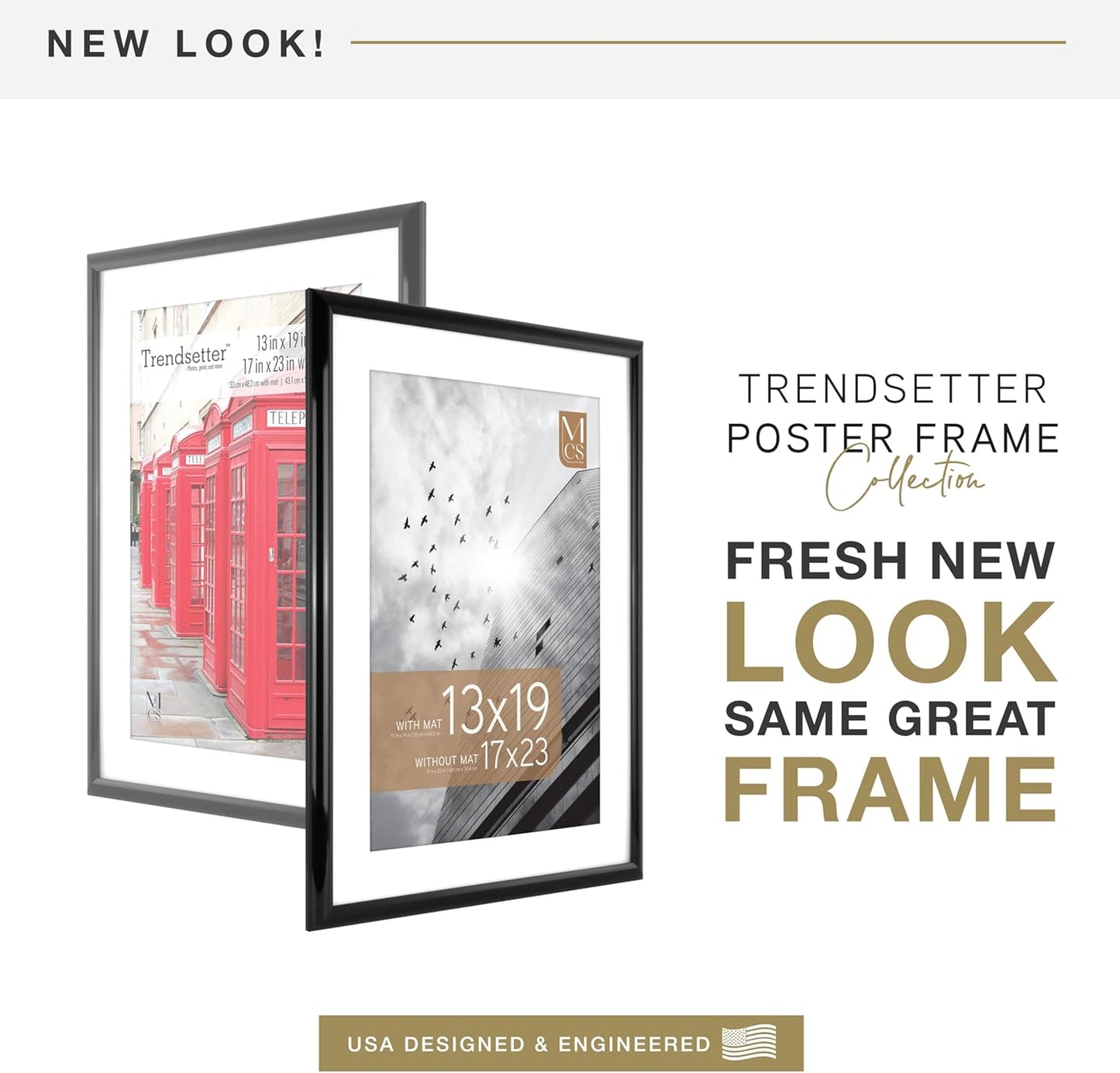 MCS Trendsetter 17x23 Matted Poster Frame with 13x19 Picture Display, Black Vertical & Horizontal Wall Hanging Large Picture Frame for Photos & Posters (1-Pack)