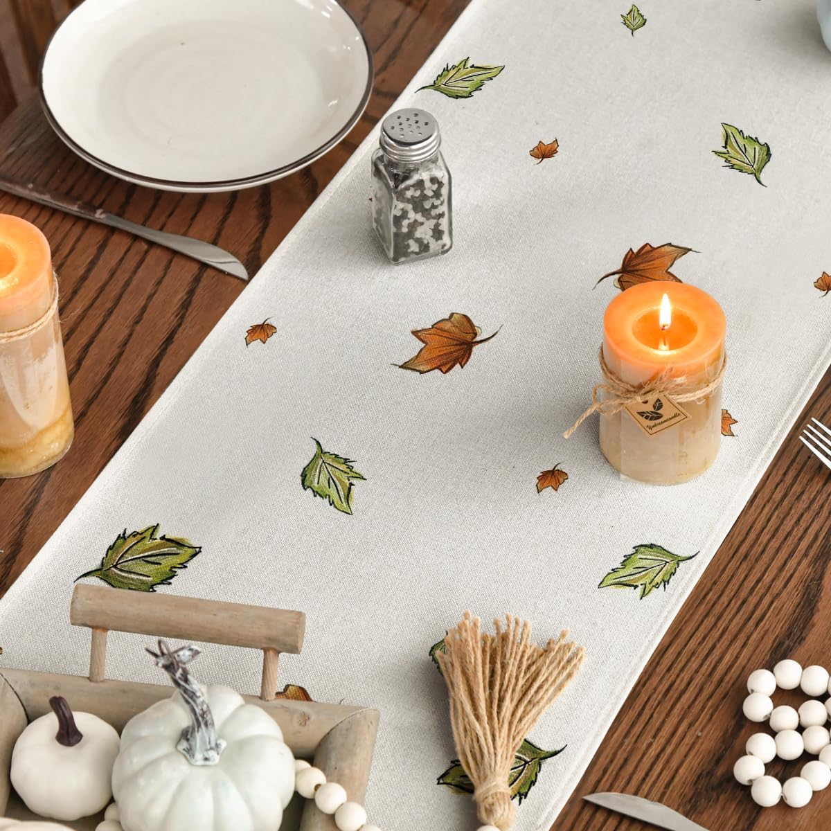 Artoid Mode Pumpkins Bowknot Maple Leaf 210 GSM Fall Table Runner, Seasonal Autumn Kitchen Dining Table Decoration for Home Party Decor 13x60 Inch