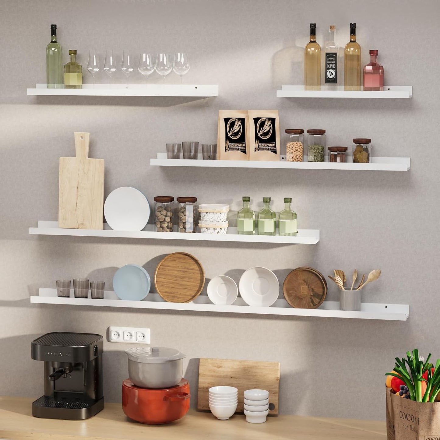 SAUMONIERES Picture Ledge Shelf Floating Book Shelves Set of 2 Wall Mounted Solid Wood for Bedroom Bathroom Living Room Kitchen, 48 Inch White