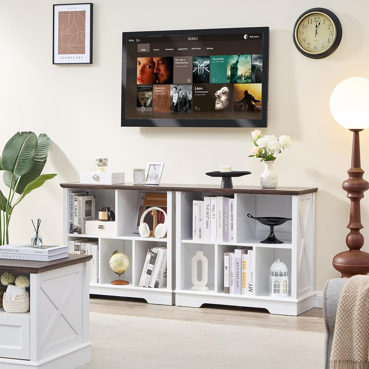 Farmhouse 5 Cube Bookshelf, White Storage Organizer Bookcase, Kids Toy Storage Cabinet, Small Bookshelves Storage Organizer Shelf, Wood Display Cabinet Book Shelves for Bedroom,Living Room,Office