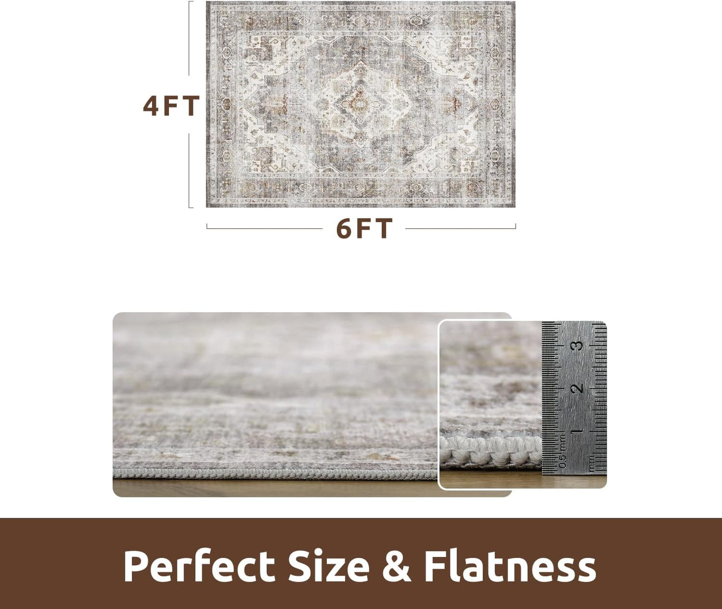 AMOAMI-4X6 Area Rugs for Living Room -Soft Vintage Bedroom Rugs-Non Slip Washable Rug-Throw for Living Room Bedroom Bedside Dining Room Office Grey