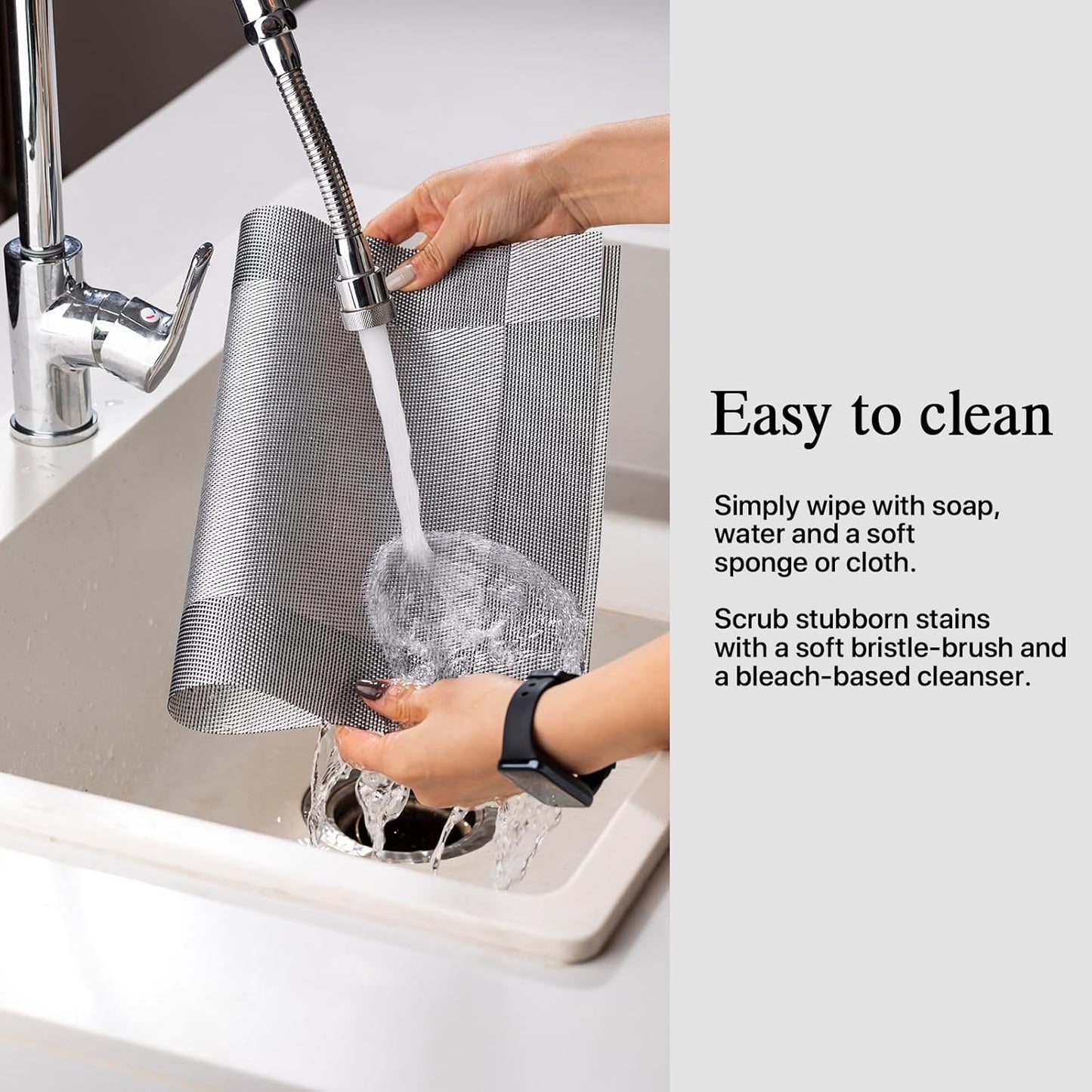 Placemats Set of 6 - Easy Clean Woven Vinyl Placemats for Dining Table, Indoor/Outdoor Place Mats, Washable PVC Table Mats （Silver Cube）