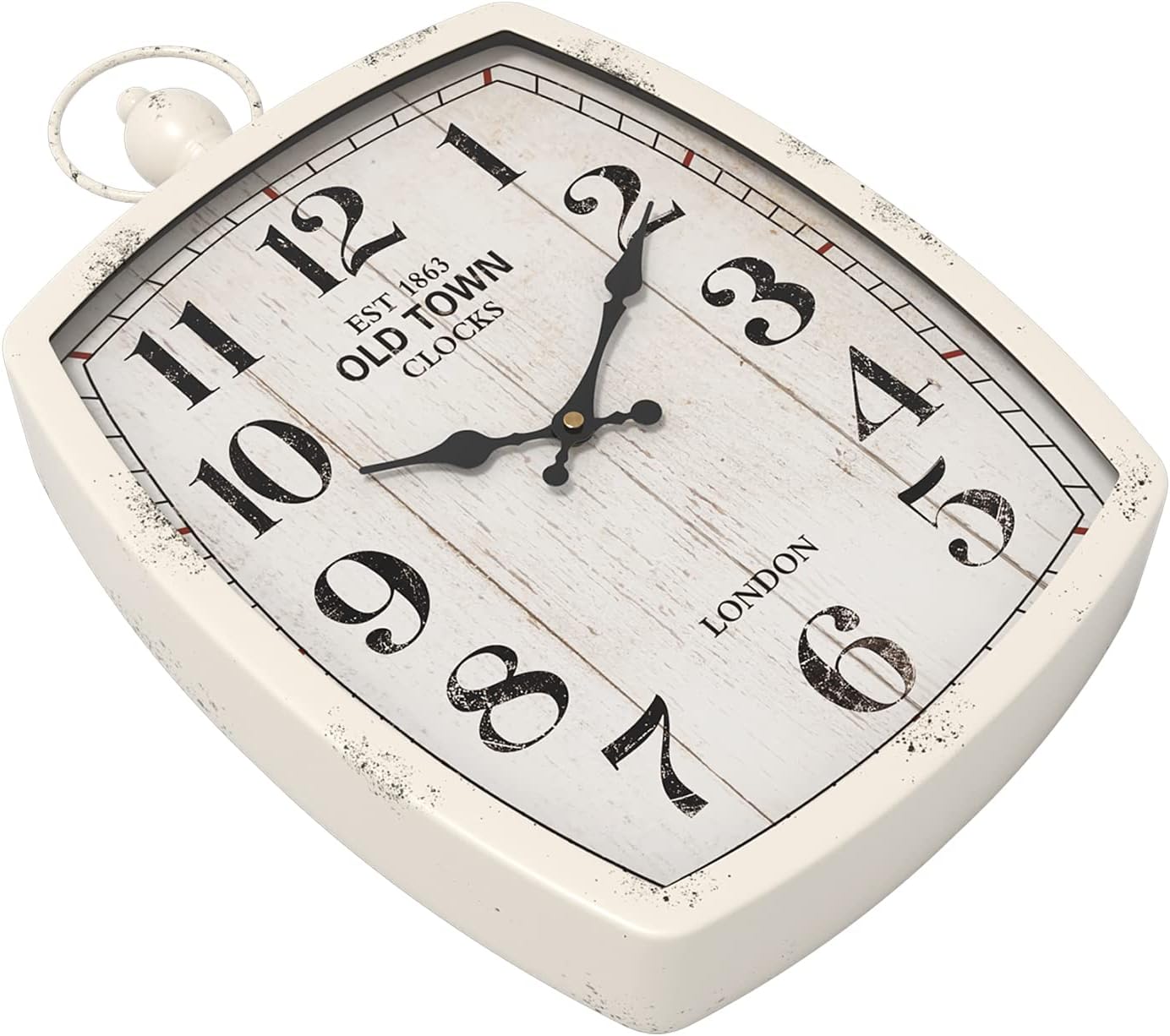 Menterry Rectangle Retro Large Wall Clock, Old-Fashioned Vintage Design, White Antique Style, Battery Operated Silent Decor Wall Clocks for Farmhouse,Kitchen,Office (15.5" H x 10.2" W)