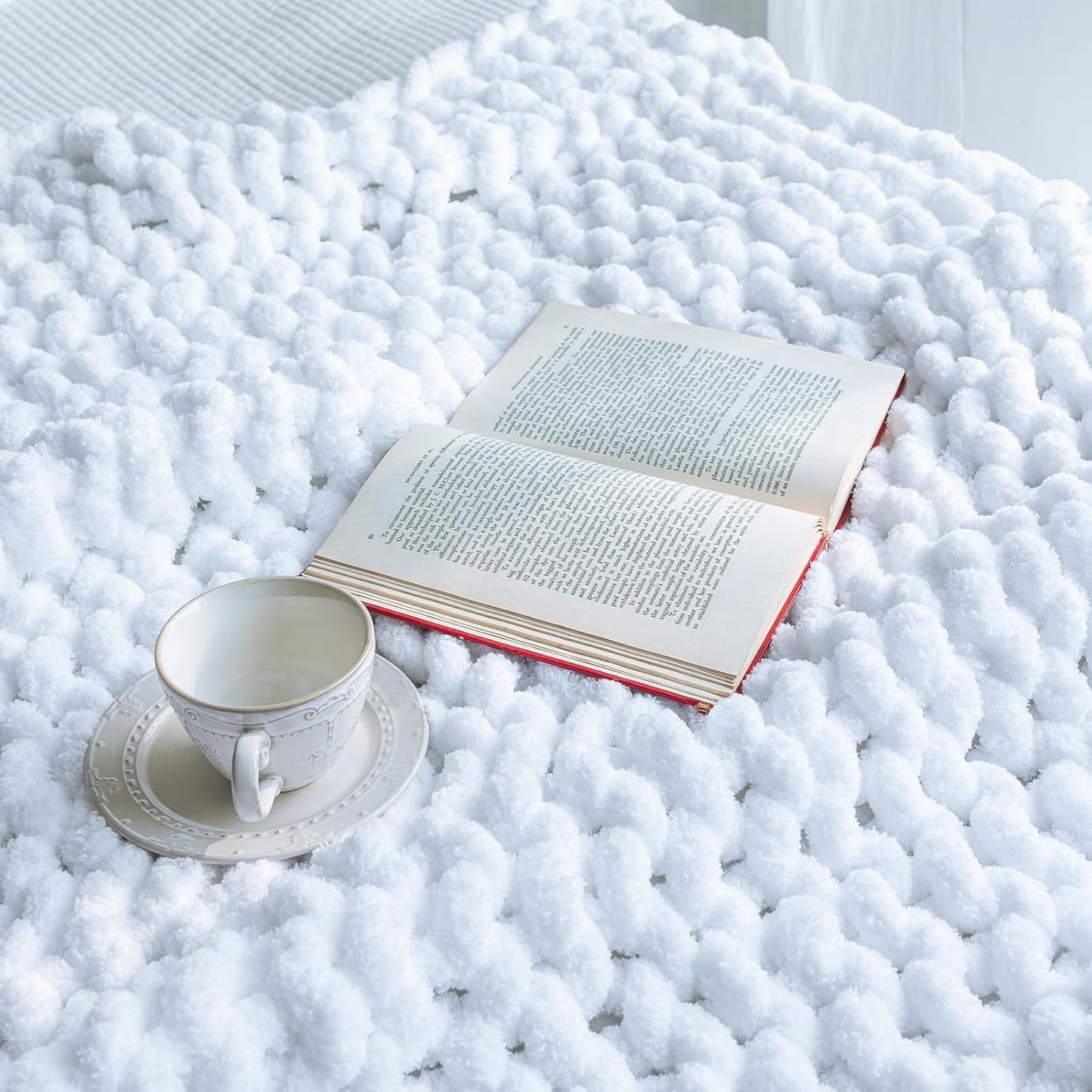 Chunky Knit Blanket - Luxury Soft Cozy 40 * 50 Throw Blanket,100% Woven Blanket Rope Knot Throw Blanket for Couch, Sofa, Home Decor, Gift - Machine Washable(White)