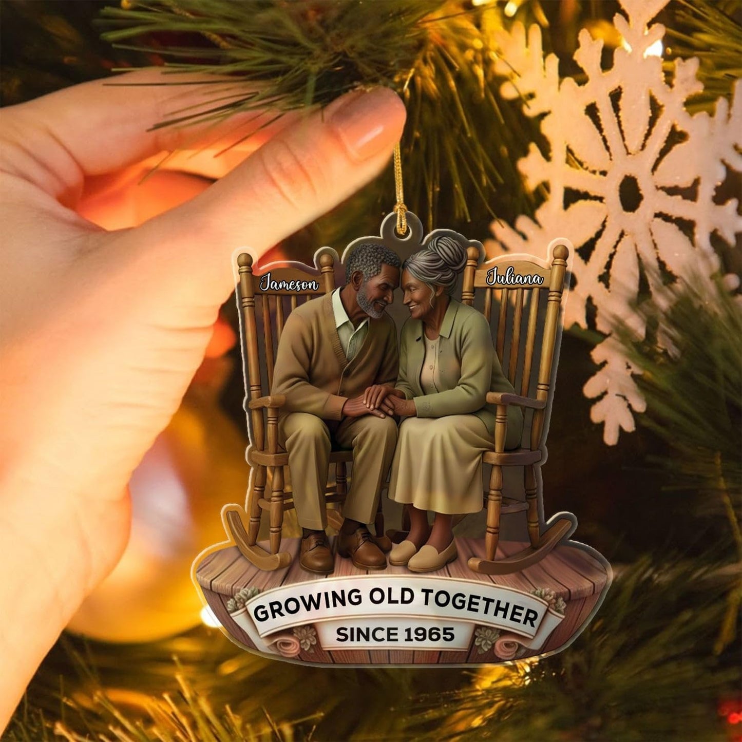 Personalized Growing Old Together Since Shaped Ornament Gift for African American Mr & Mrs, Custom Text Name Old Couple African American Married Ornaments, Wedding Anniversary Christmas Ornament 2025