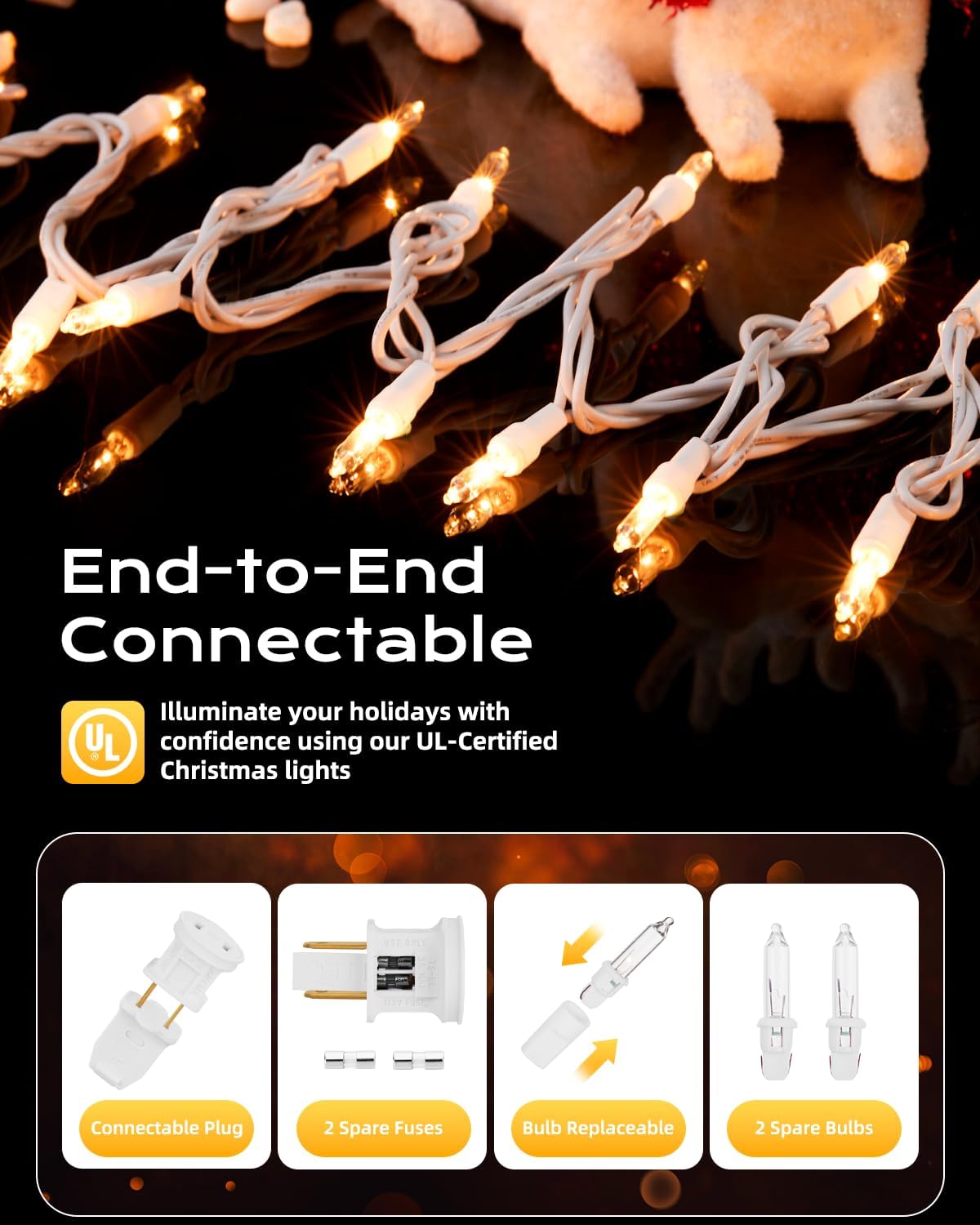 Brightown Christmas String Lights, 100-Count 26.5ft Clear Incandescent Bulb Mini Lights for Indoor Holiday Decor, Christmas Tree Garland Wedding Party Multi-Use Decoration, White Wire