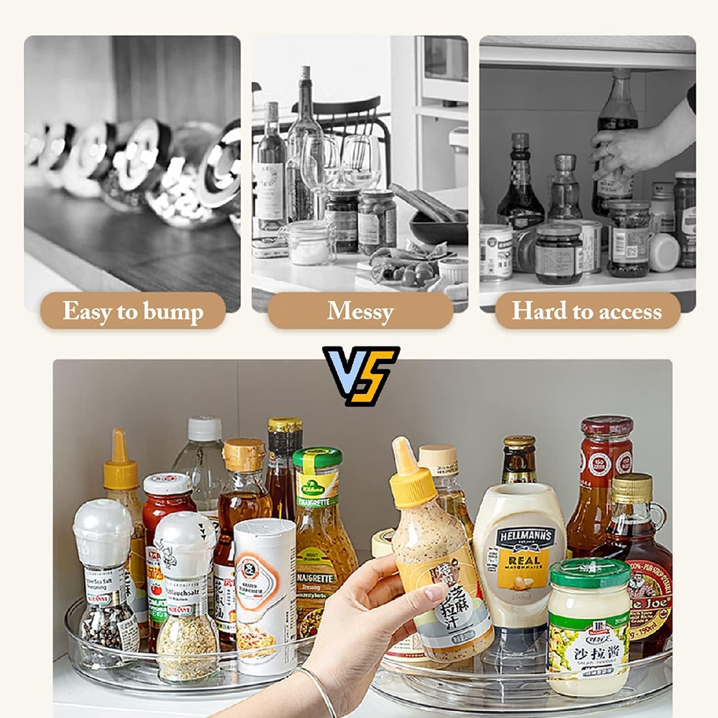 URALFA 9 Inch Lazy Susan Spice Rack Organizer, 360 Degree Rotating Round Lazy Susan Turntable for Cabinet, 2-Pack, Clear