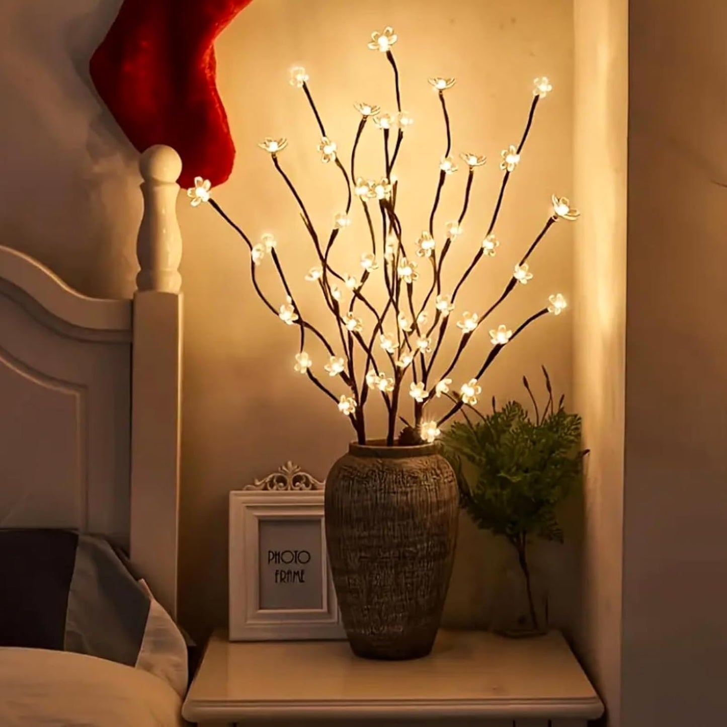 Battery Lighted Branches for Vase, 3 Pack 60 LED Fairy Artificial Cherry Blossom Flower Twig Stick Lights for Valentines Holiday Decor, Indoor Bonsai Tree Christmas Decorations (Warm White)