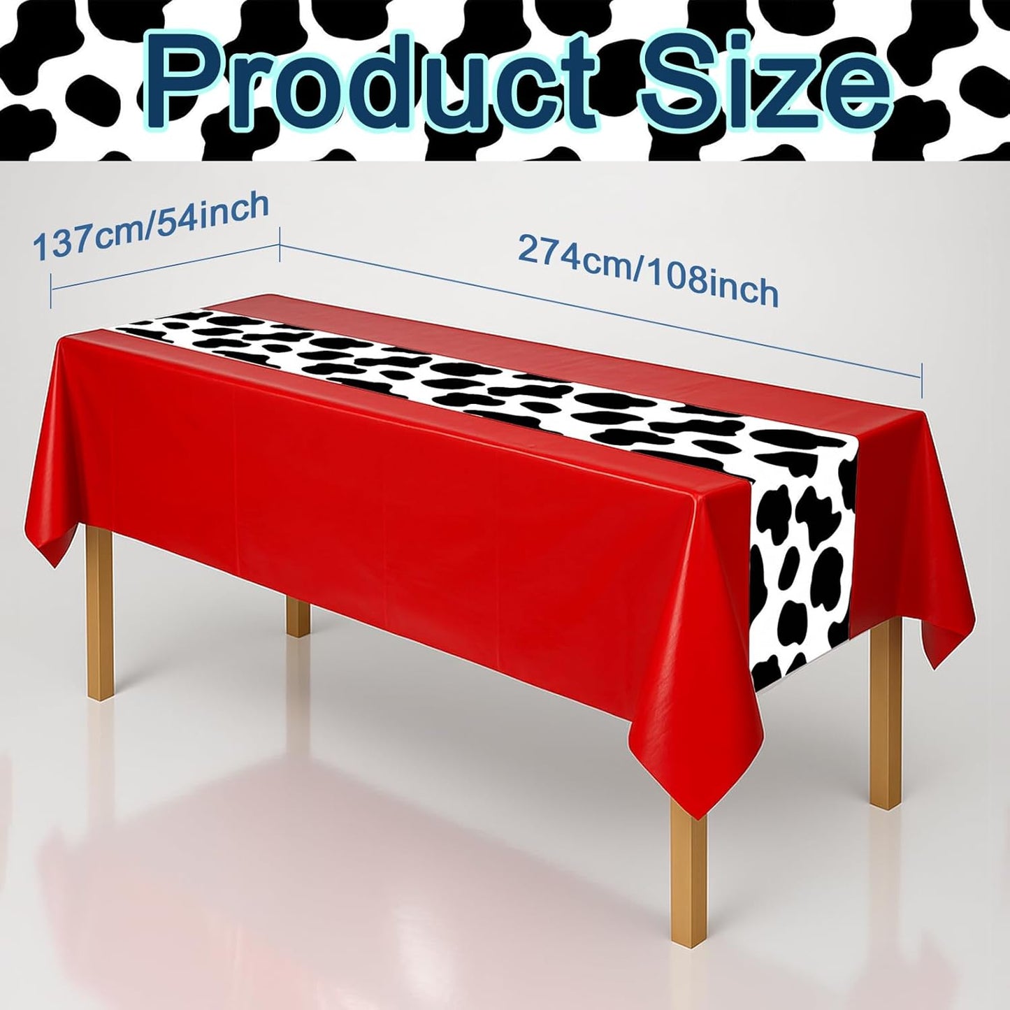 6 Pack 108 x 54 Inch Cow Print Tablecloth Cow Plastic Table Cover Birthday Party Table Cloth Disposable Plastic Farm Animal Party Cover for Disco Cowgirl Decorations Supplies Red