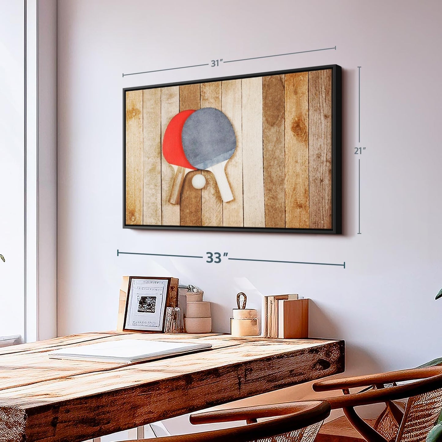 ElephantStock Ping Pong Wall Art - Horizontal Framed Canvas - 1-Piece Living Room Wall Decor - Photography Canvas Print - Brown and Red Decor for Wall - 31" X 21"