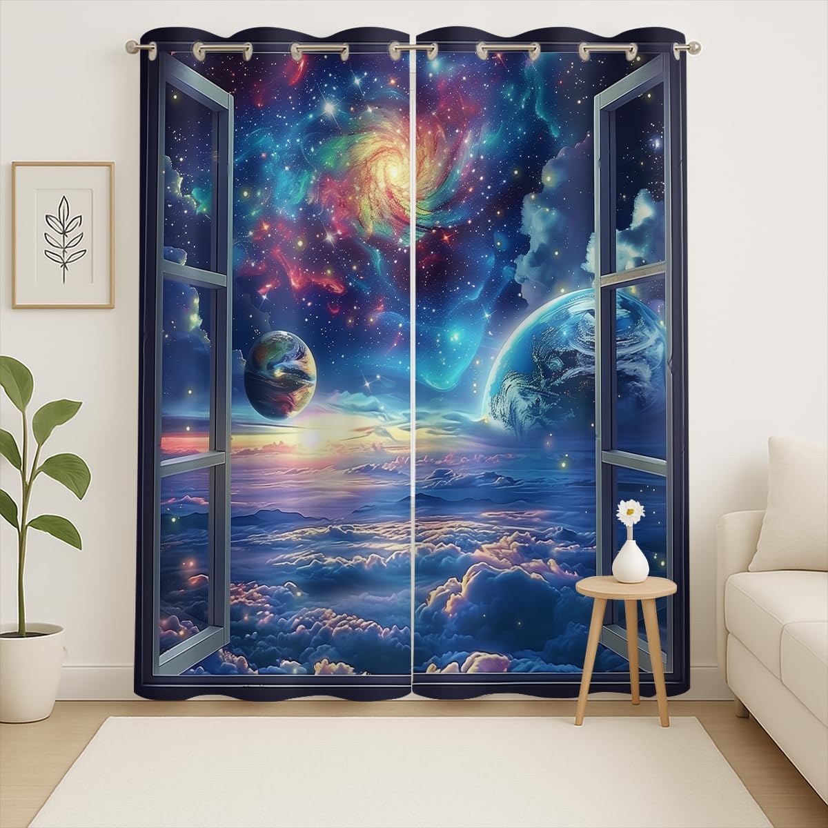Space Galaxy Blackout Curtains for Girls Boys Kids Home Decor, Universe Nebula Galaxies Solar Planet Grommet Thermal Insulated Drapes Darkening Window Curtain for Bedroom Living Room, 63 x 63 Inch