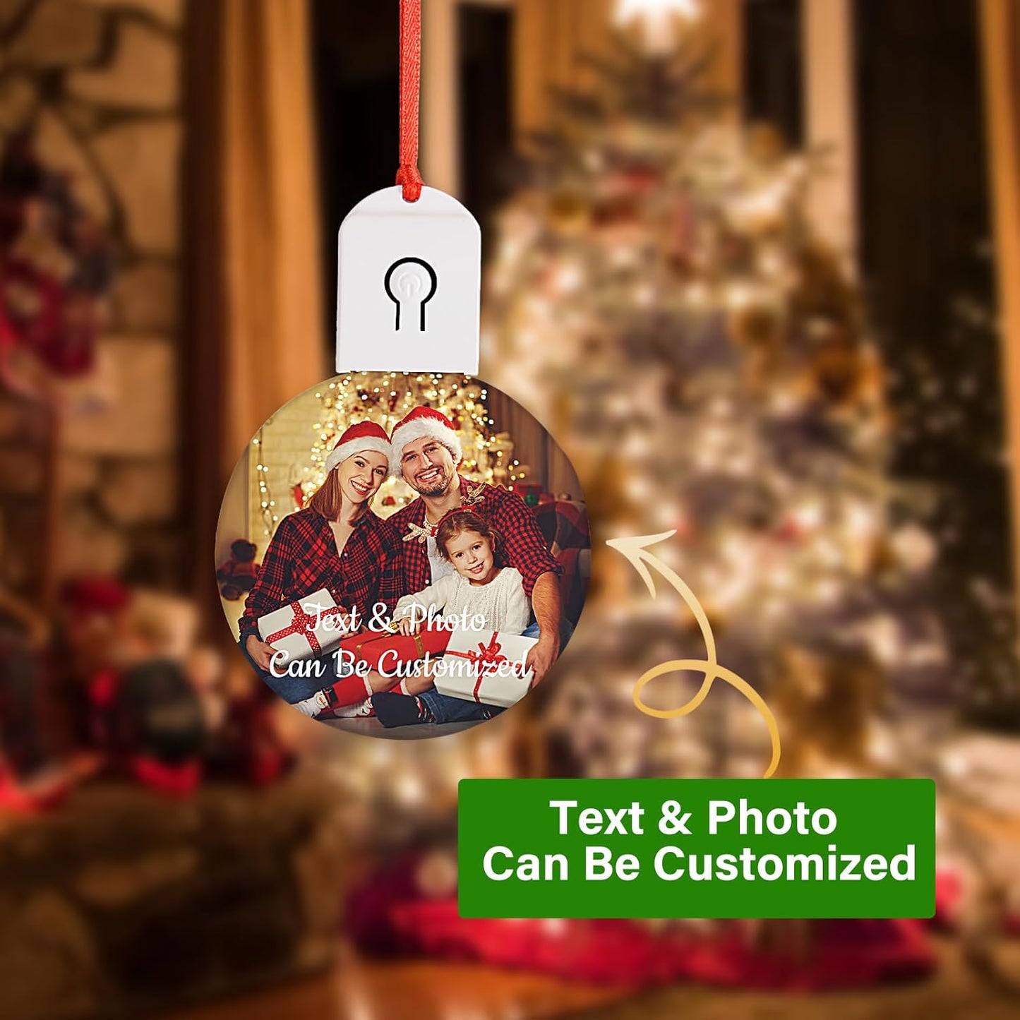 Personalized LED Christmas Ornaments 2025 Custom Hanging Ornament Color Changing Christmas Tree Decorations Keepsake Gift for Family Couples Xmas Tree Home Decor