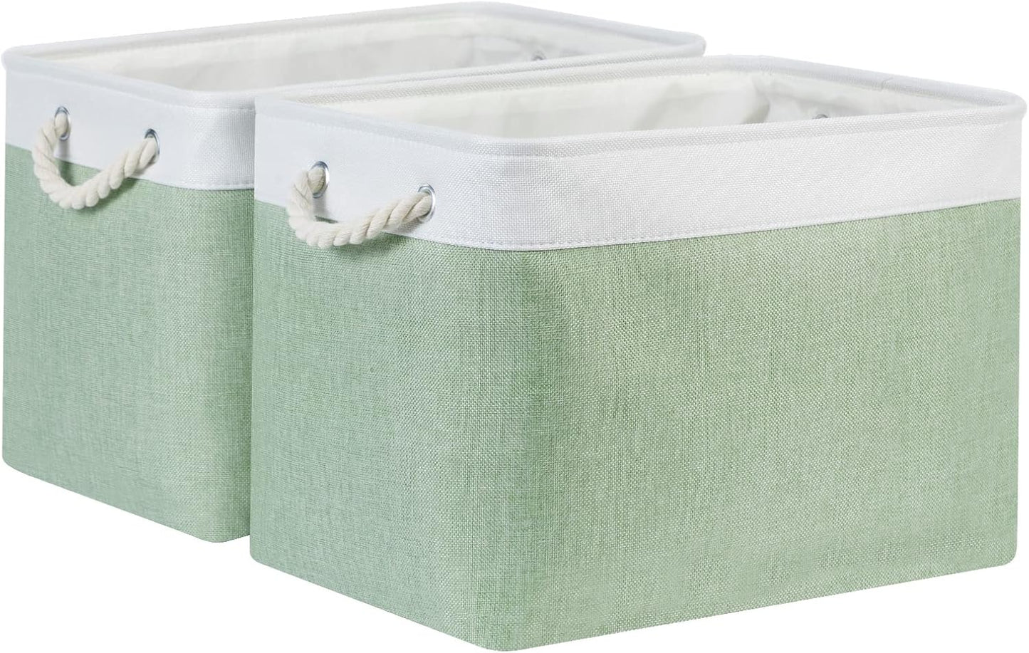 Bidtakay Baskets Fabric Closet Organizer Set of 2 Green Collapsible Storage Bins with Handles 16x12x12 in Large Decorative Tall Baskets for Shelves Nursery Baby Toys Storage Living Room Decor