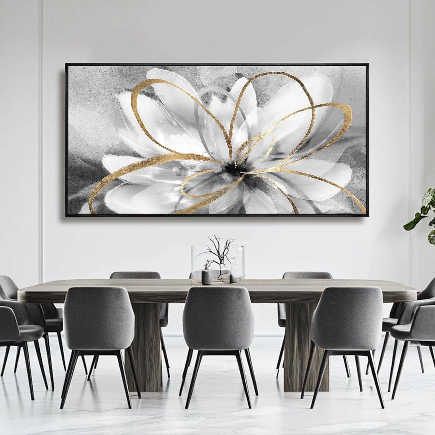 Kureful Botanical Canvas Wall Decor Abstract Floral Wall Art for Home Grey Artwork Contemporary Wall Painting for Office Large Size 29"x 58" Poster
