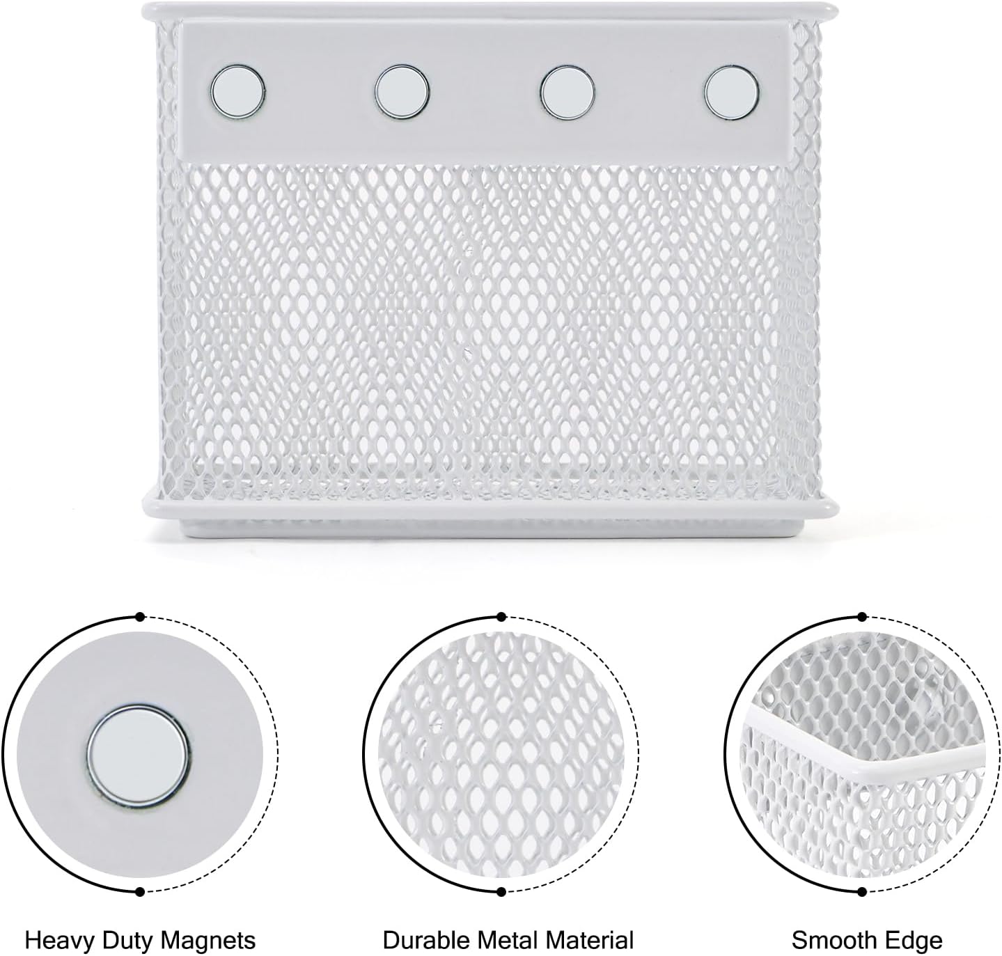 4.5'' × 2.2'' × 3.5'' Magnetic Basket for Whiteboard White Magnetic Basket for Fridge Magnetic Organizer Holder with 4 Strong Magnets Magnetic Holder for Refrigerator Locker