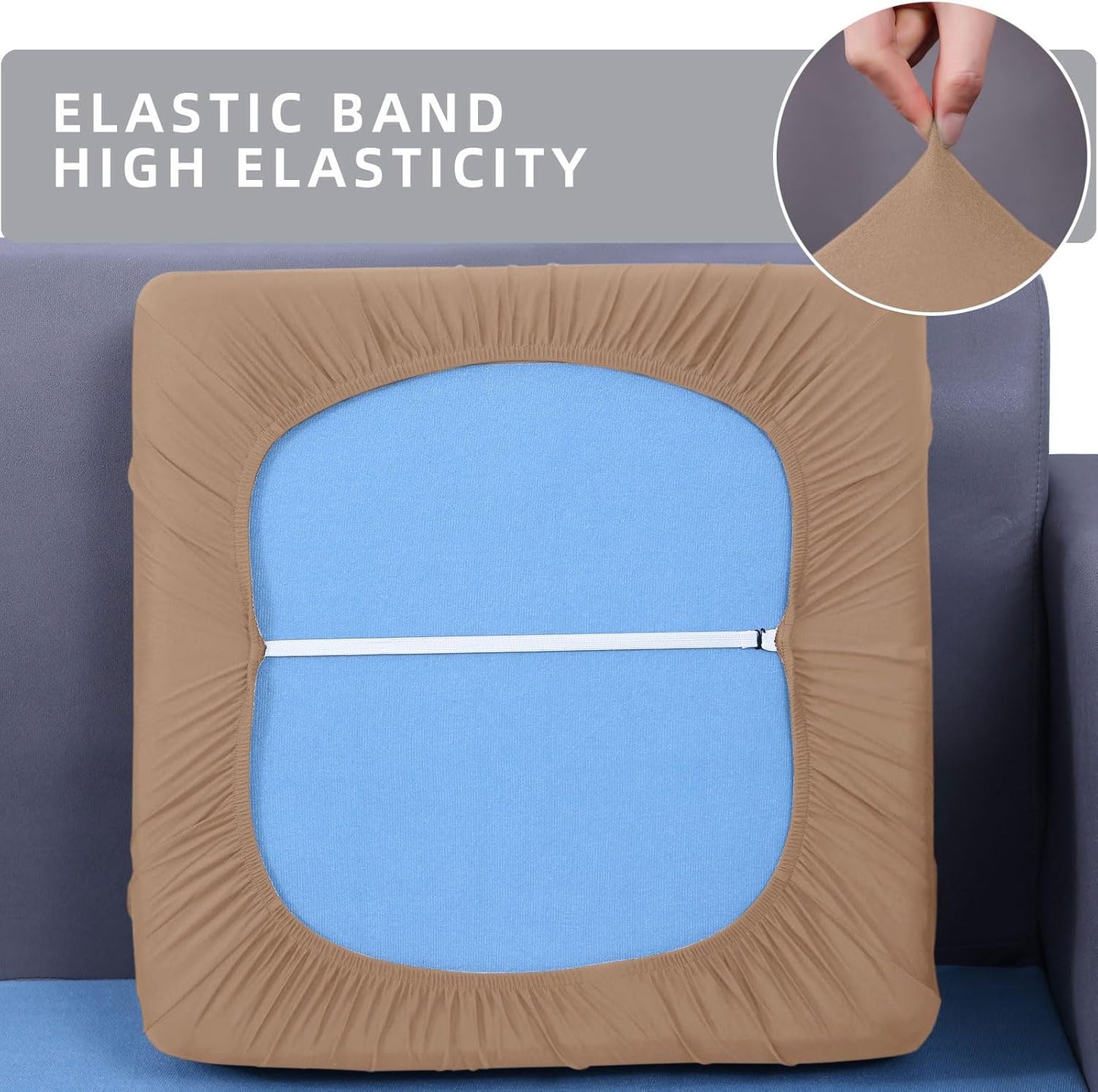 hyha Waterproof Couch Cushion Covers, Stretch Sofa Couch Seat Slipcover for Dog Washable, Non-Slip Waterproof Outdoor Cushion Covers for Patio Furniture Replacement (3 Pieces, Camel)