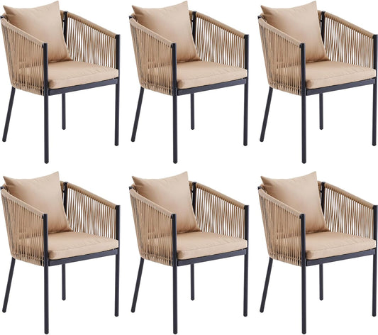 Soohow 6 Pieces Outdoor Chairs, Patio Dining Chairs, Rattan Wicker Chair Set with Cushions for Garden, Deck, Backyard(Beige)